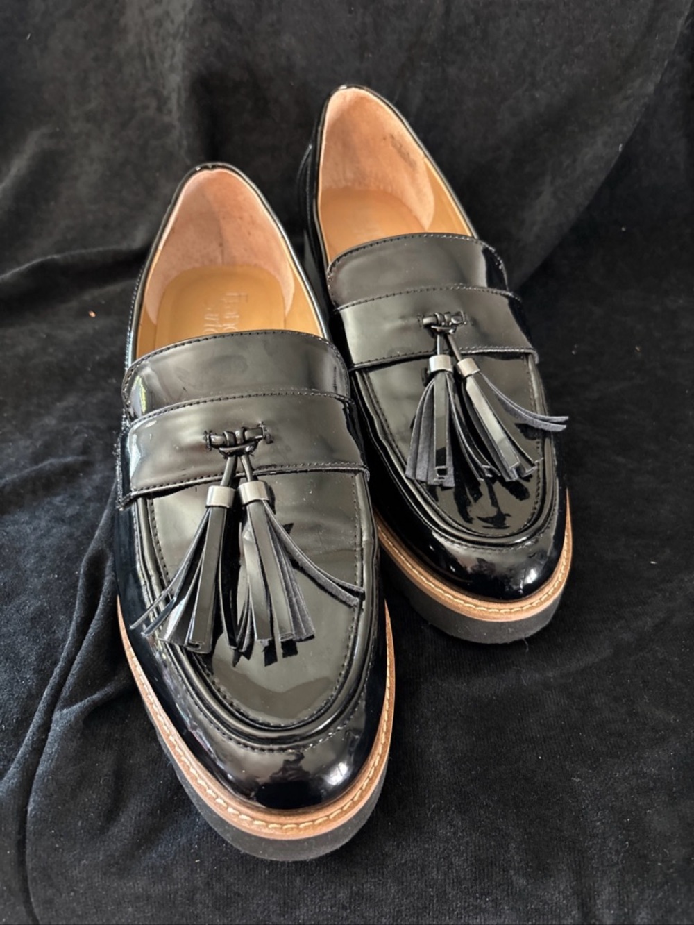 Franco Sarto Black Patent Tassel Loafers 10M